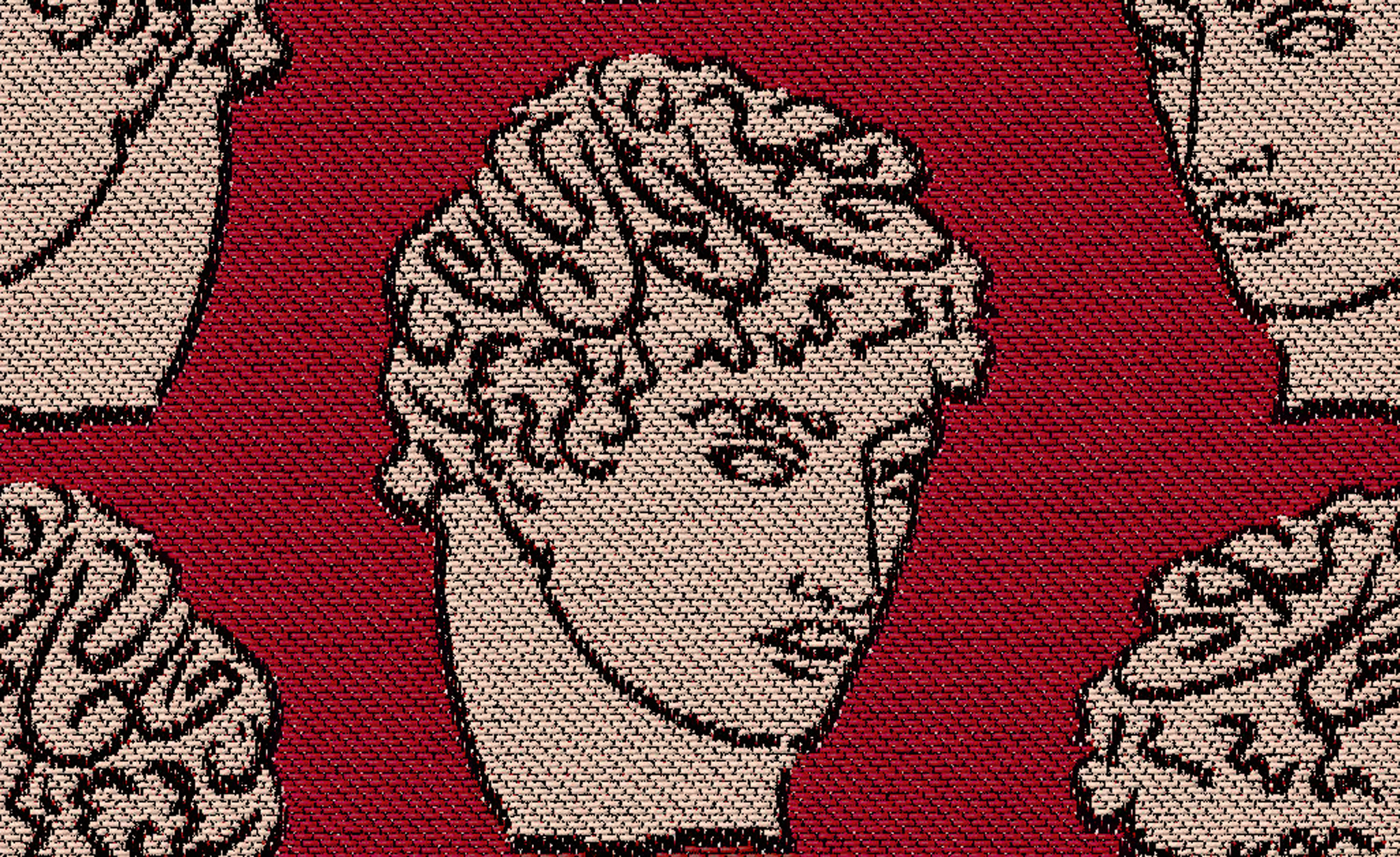 tekstil med mønster gresk hode