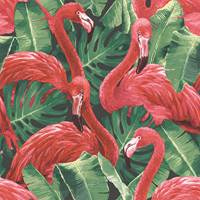 <b>FLAMINGO:</b> Med røde flamingoer mot grønne planter blir uttrykket livlig og eksotisk. Tapet Global Fusion fra Fantasi Interiør.
