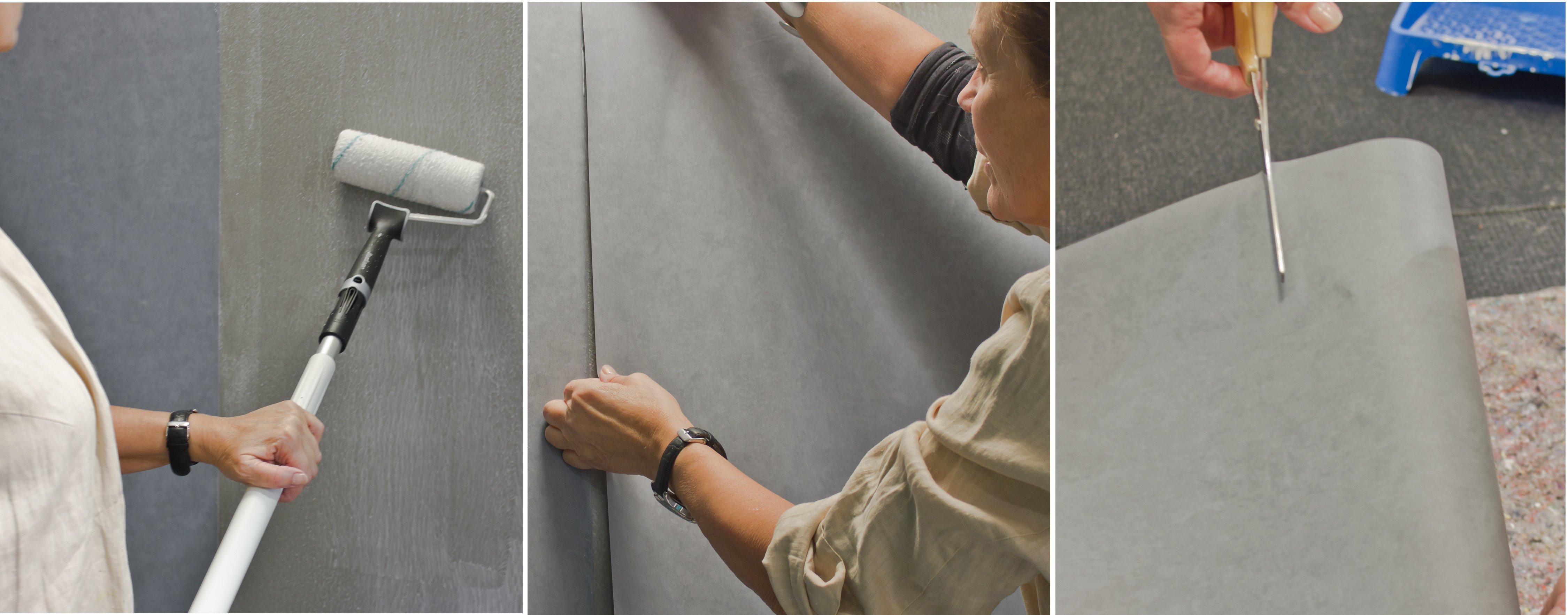 ENKELT: Baksiden er av god fiberkvalitet, noe som gjør den lett å sette opp når limet kan smøres direkte på veggen og tapethøydene ikke skal forfuktes.  (Foto: Chera Westman/ifi.no)