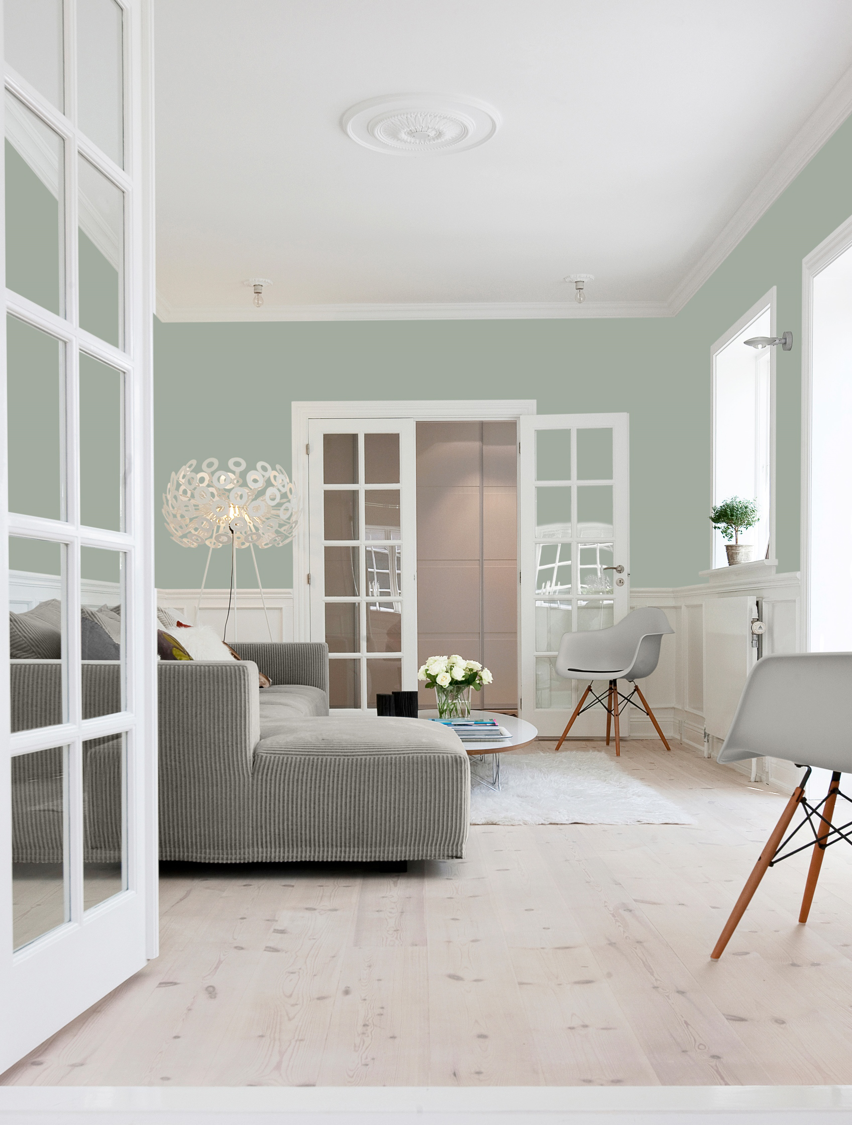 Den grønne fargen bringer sommerens blomsterflora inn i rommet. 