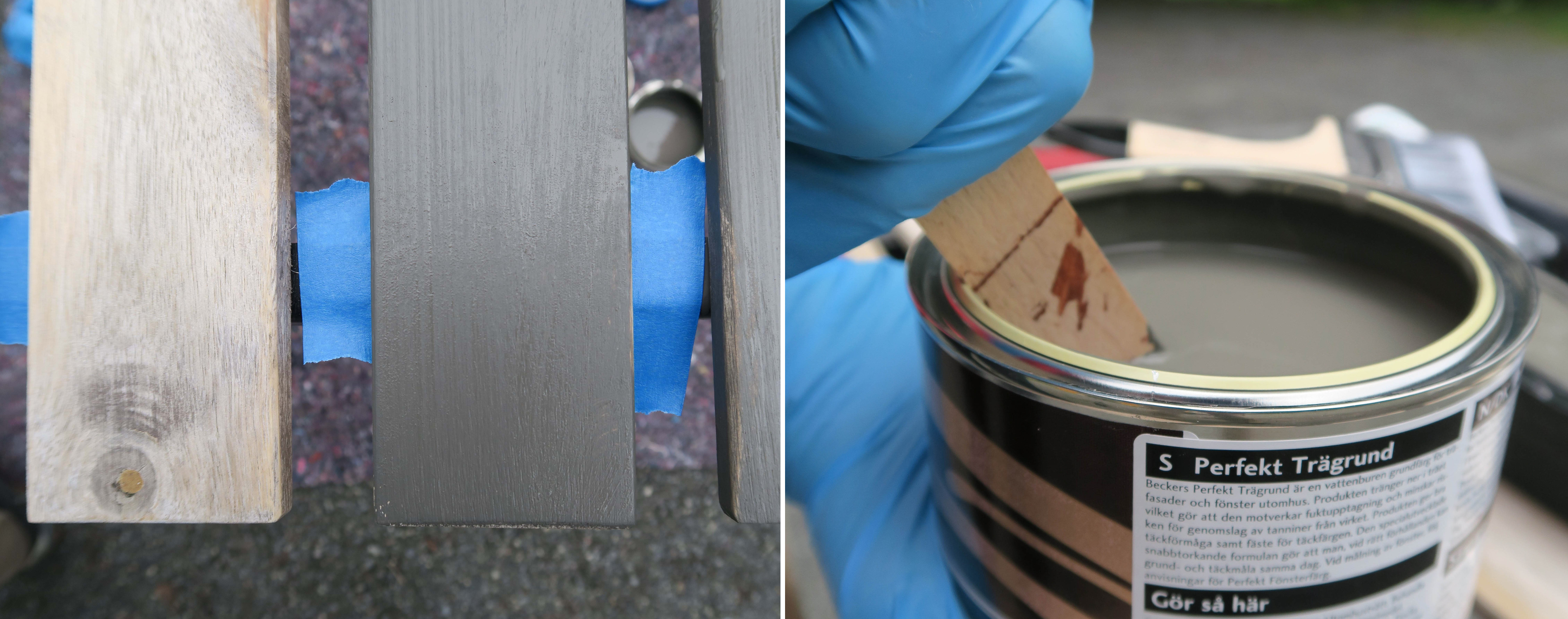 STEG 3 OG 4: Dekk til med teip og slip. Så rører du godt i malingen. (Foto: Robert Walmann/ifi.no)