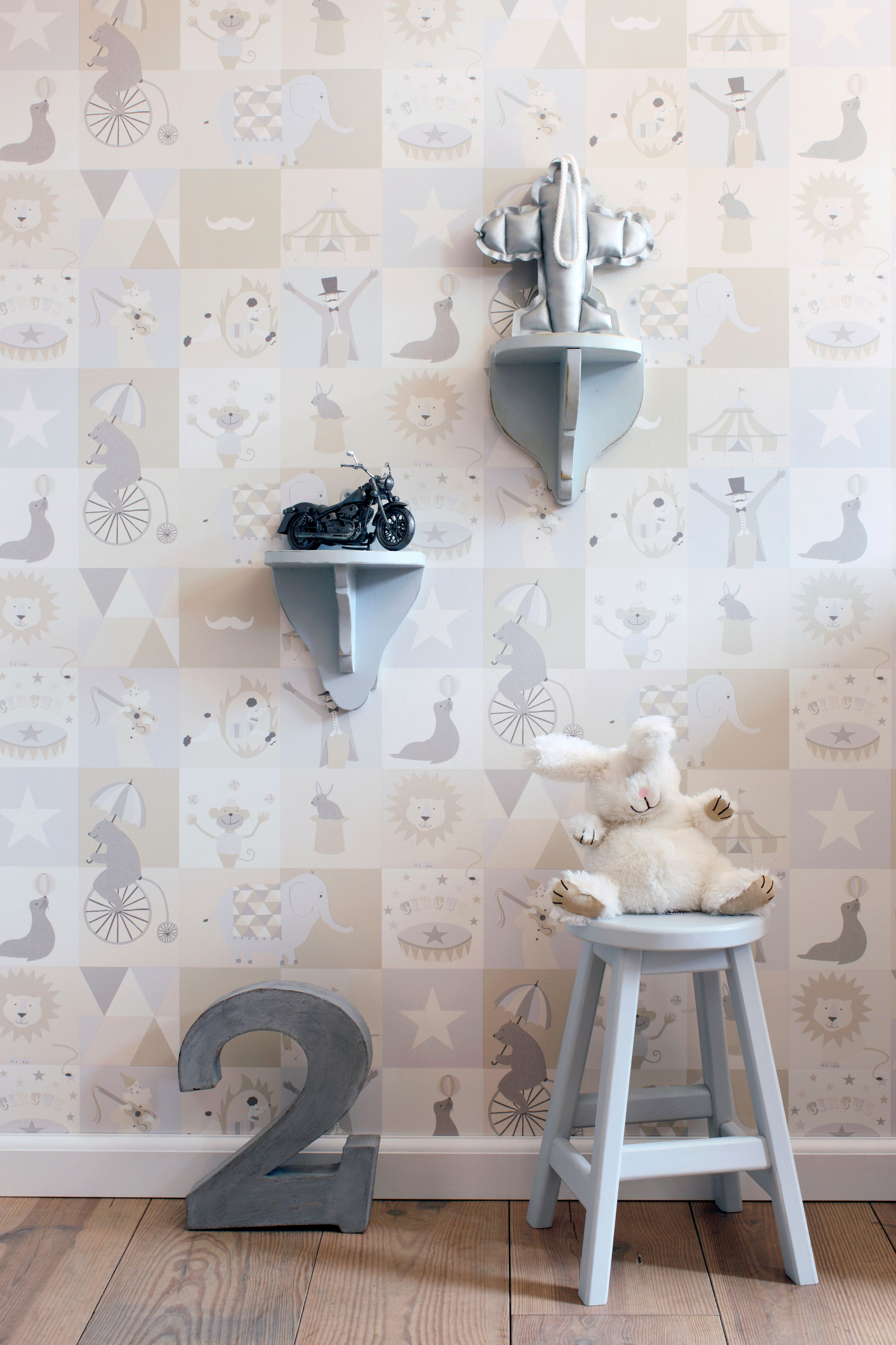 Blått og beige soverom