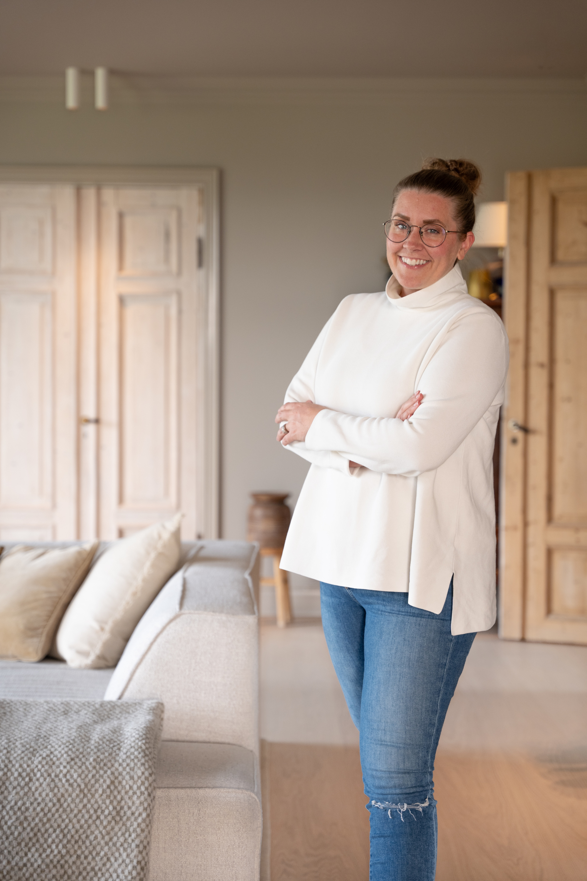 dame jeans hvit genser