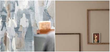 FARGEVALG: Går du for de gråblå tonene eller de beige? Valget er ditt! Tapet fra Tapethuset kombinert med maling fra Flügger.