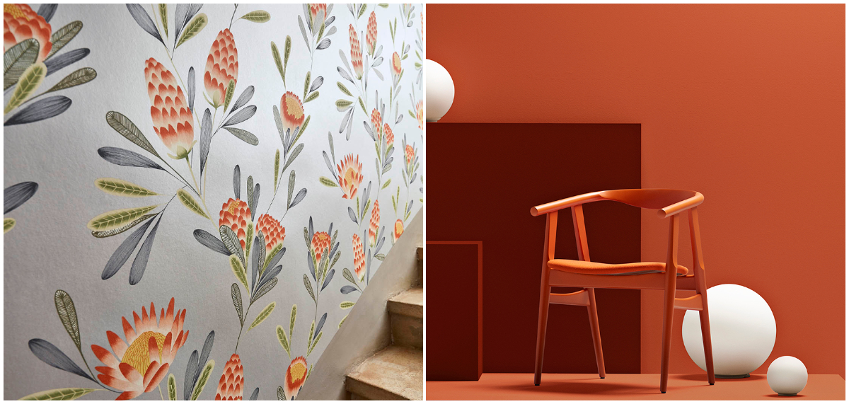 Oransje tapet og maling