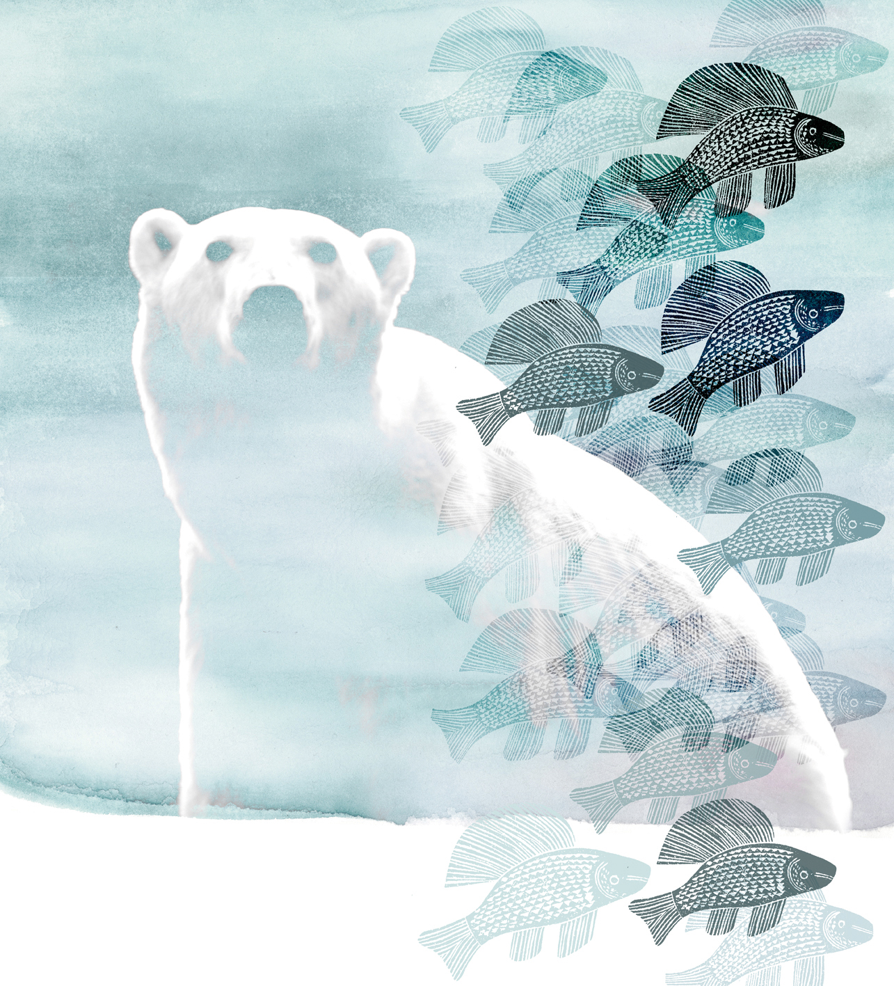 Ekstra spennende blir turkis når det kommer en isbjørn tuslende. Tapetet har borrelåsfunksjon. Og føres av Borge.