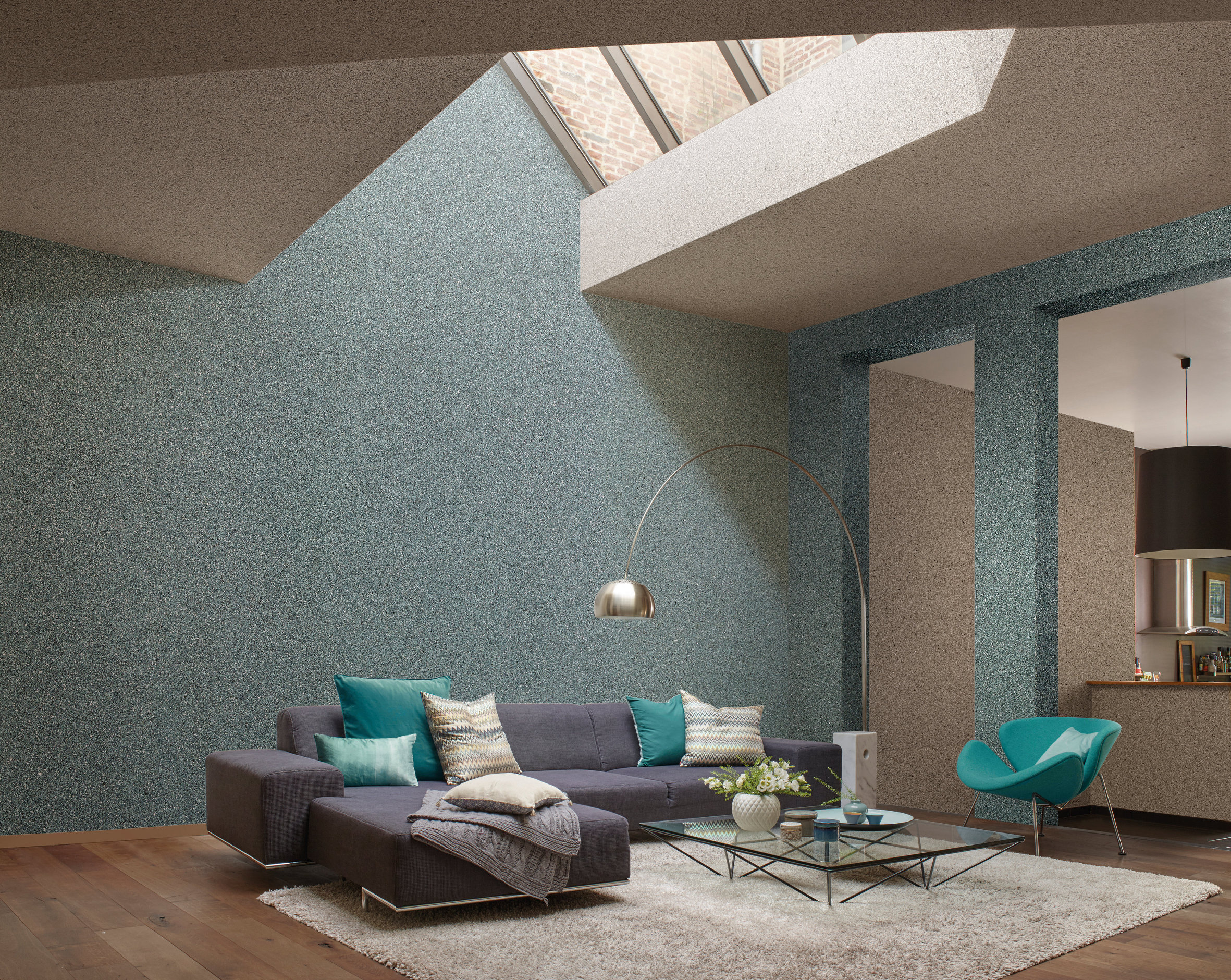 STEIN: Grathite fra Omexco som er kjent for sin skiferlignende overflate er også av de lysbestandige tapetene. Føres av INTAG.