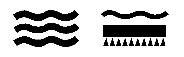 Tre bølger betyr at tapetet kan vaskes med mildt såpevann. En skrubb under bølge betyr at tapetet kan vaskes med mildt såpevann og børste.