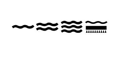 Jo flere bølger tapetsymbolet har, dess mer vaskbart er det. De aller mest slitesterke kvalitetene er merket med en børste. Tapetsymbolene står på etiketten på tapetrullen og i tapetboken. 