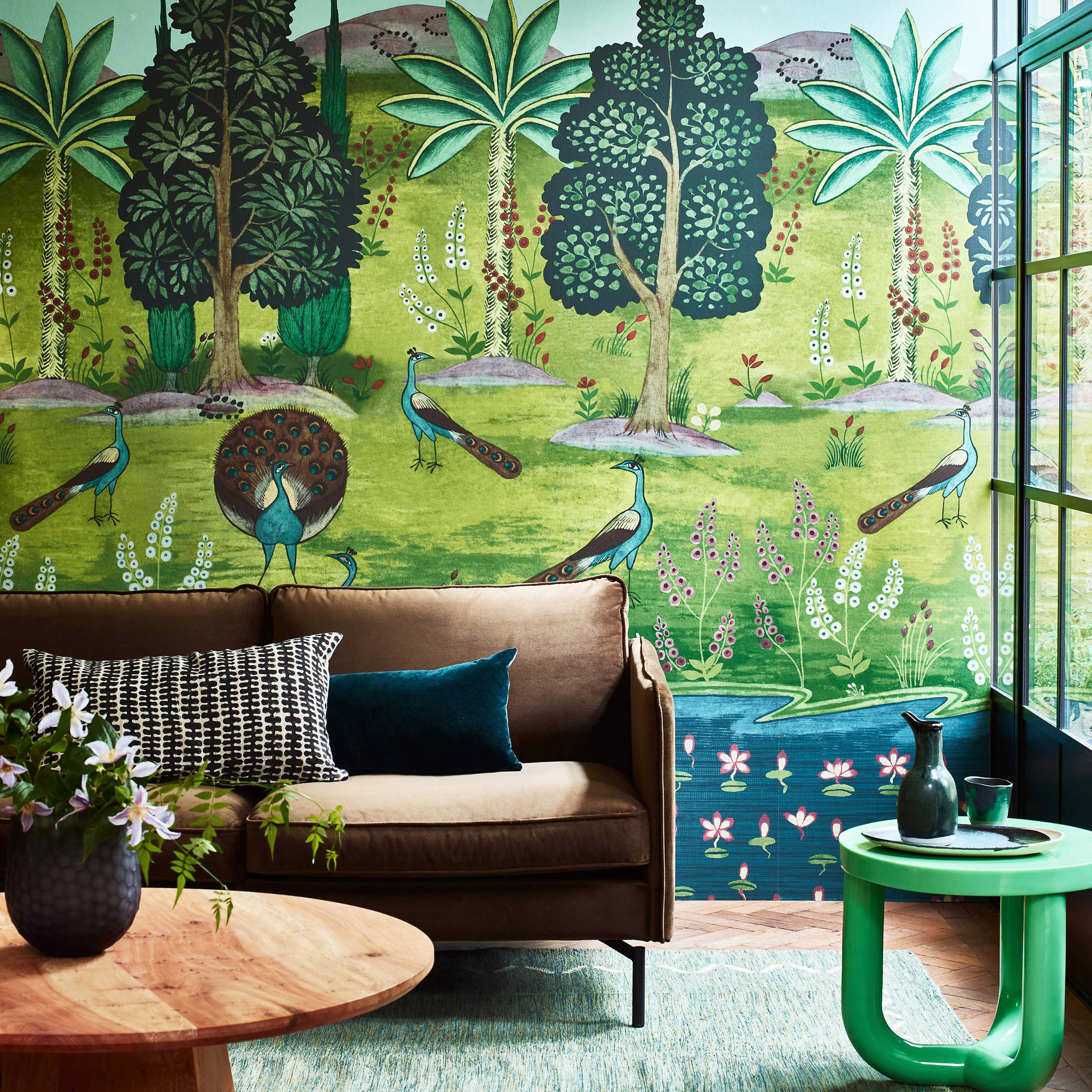 mural tapet veggmotiv med påfugler