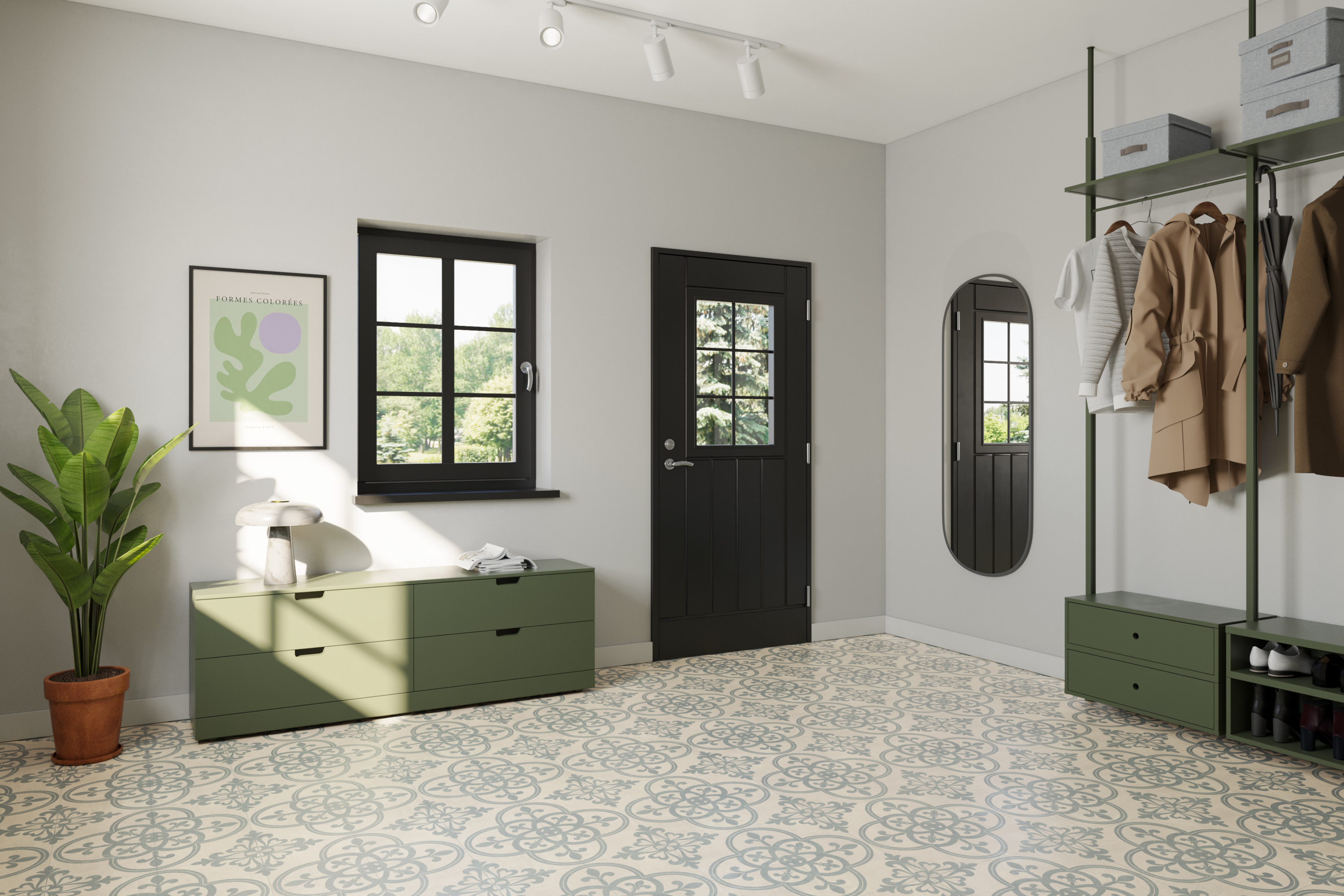 hall med mønstret gulv