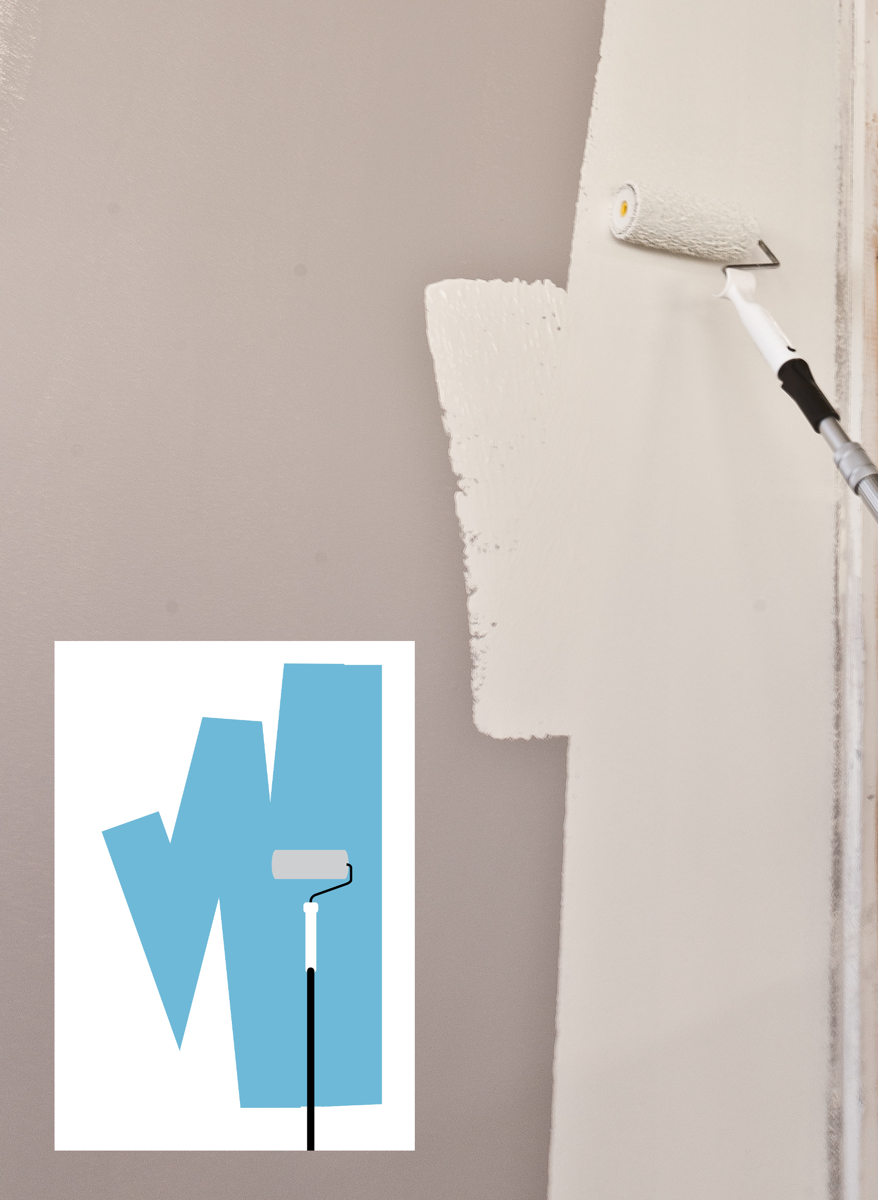  RULLETEKNIKK:  Mal en W på veggen etter at du har dyppet rullen. Deretter ruller du opp og ned til rullen går tom. (Foto: Chera Westman/ifi.no)